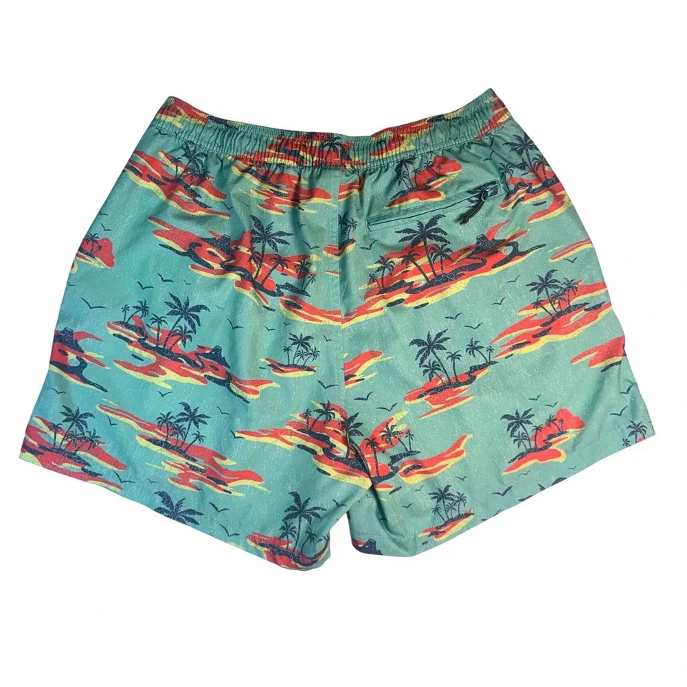 AFTCO Mens XL Swim Trunks Teal Tropical Palm Tree Fishing Board Shorts 6